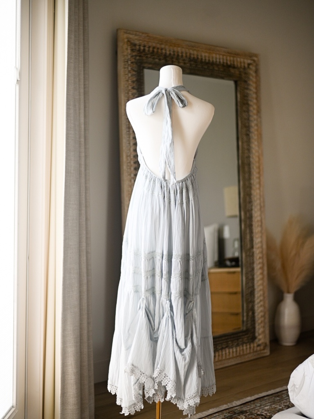 NWT Free People Sunflower Afternoon Bustle Midi Dress Medium Blue Halter - Picture 3 of 9